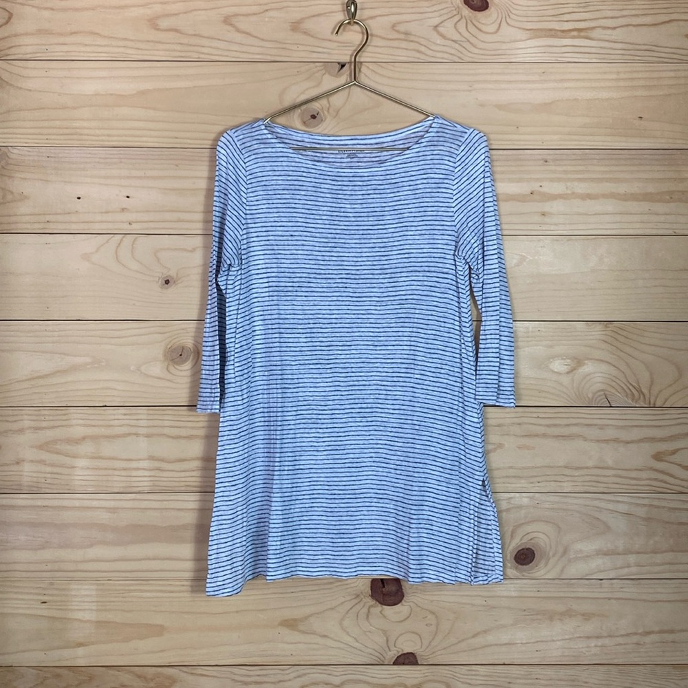 Eileen Fisher striped 100% Linen 3/4 sleeve tee size S